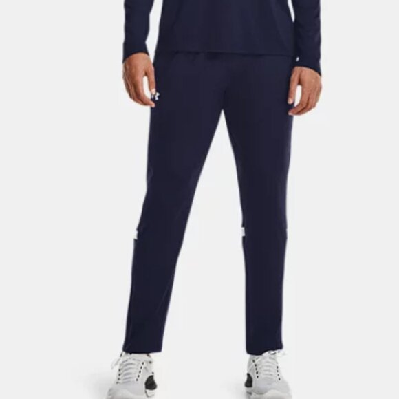 Under Armour Men Sports Style Pique Track Pants Knit Warm Up Navy White Size L - Picture 2 of 10
